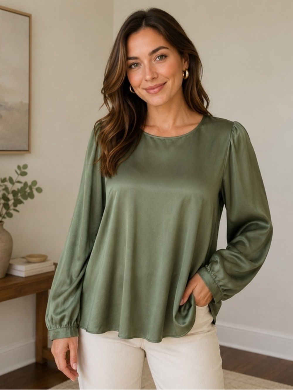 forte_forte “La Seta” 100% Silk Blouse in Mineral Green — Made in Italy